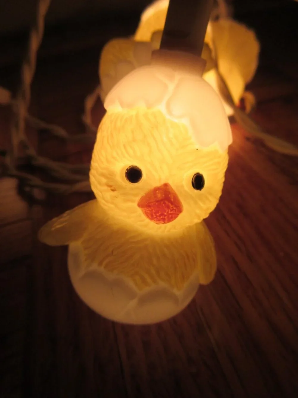 Easter Blow Mold 10 Baby Chicks In Hatching Eggs Indoor String Lights 9' Vtg